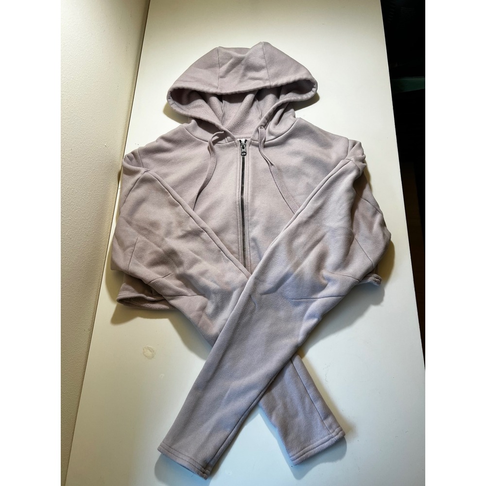 Alo Yoga Womens Hype Full Zip Hoodie M Dusk Lavender Cropped Fleece Sweatshirt